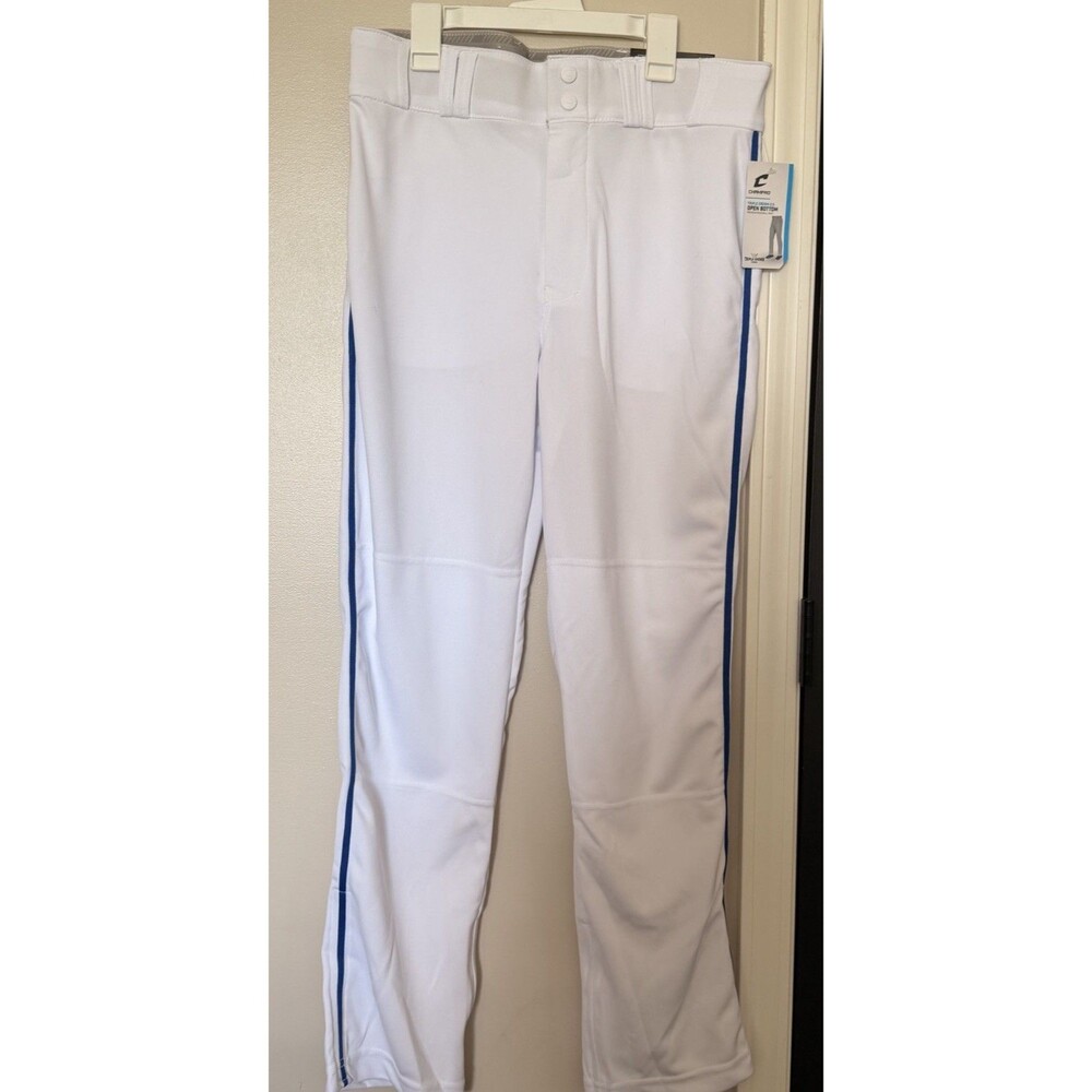 New Champro Triple Crown  2.0 Piped Baseball Pants  White/Royal Adj. Length SZ M